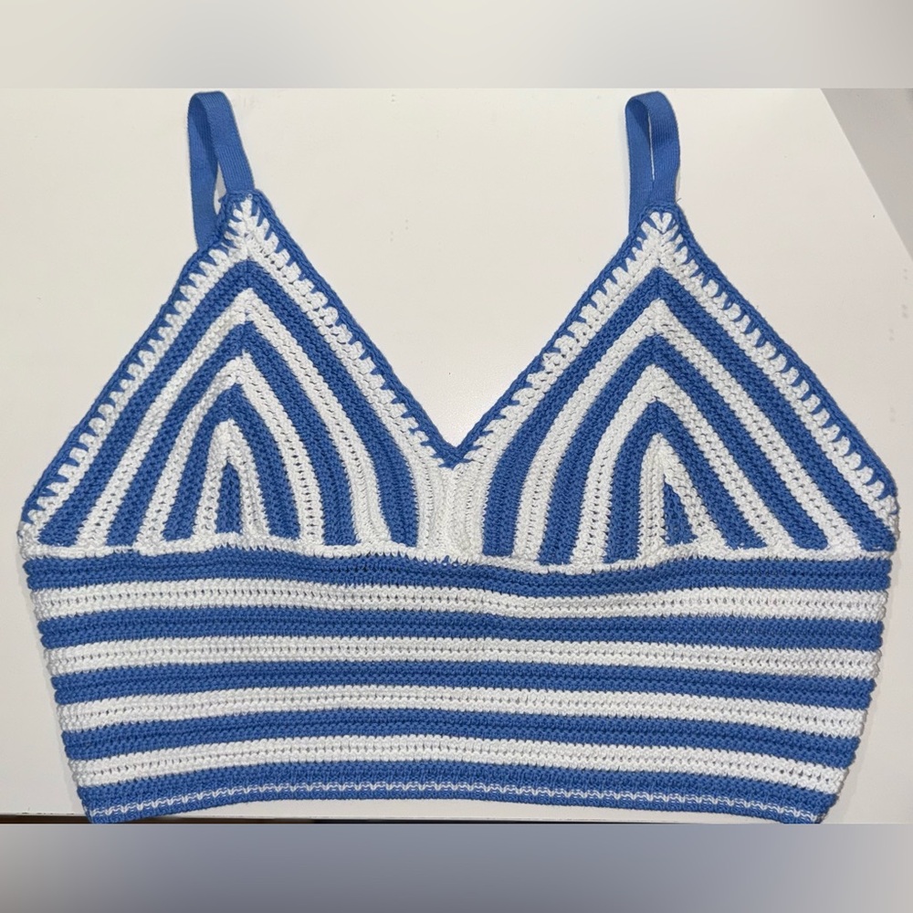 Hollister Blue and White Crochet Bralette